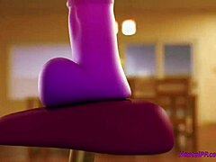 Cartoon 3D animation shows futa milf using big toy for solo play