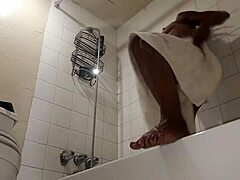 Ebony milf gets a shower before rough sex with a big cock